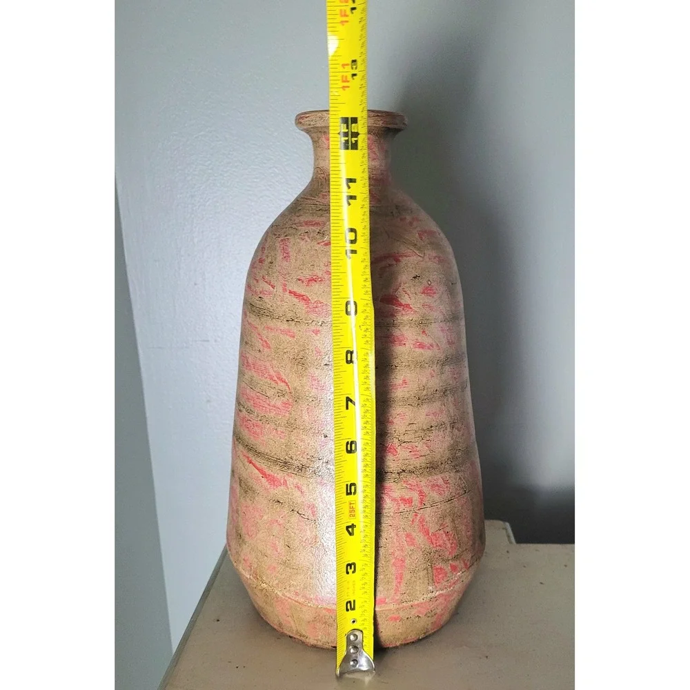 Vintage‎ Mexican Terracotta Vase Pink Tan Distressed Rustic Pottery 12 Inch